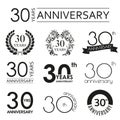 30 years anniversary icon set. 30th anniversary celebration logo. Design elements for birthday, invitation, wedding jubilee. Royalty Free Stock Photo